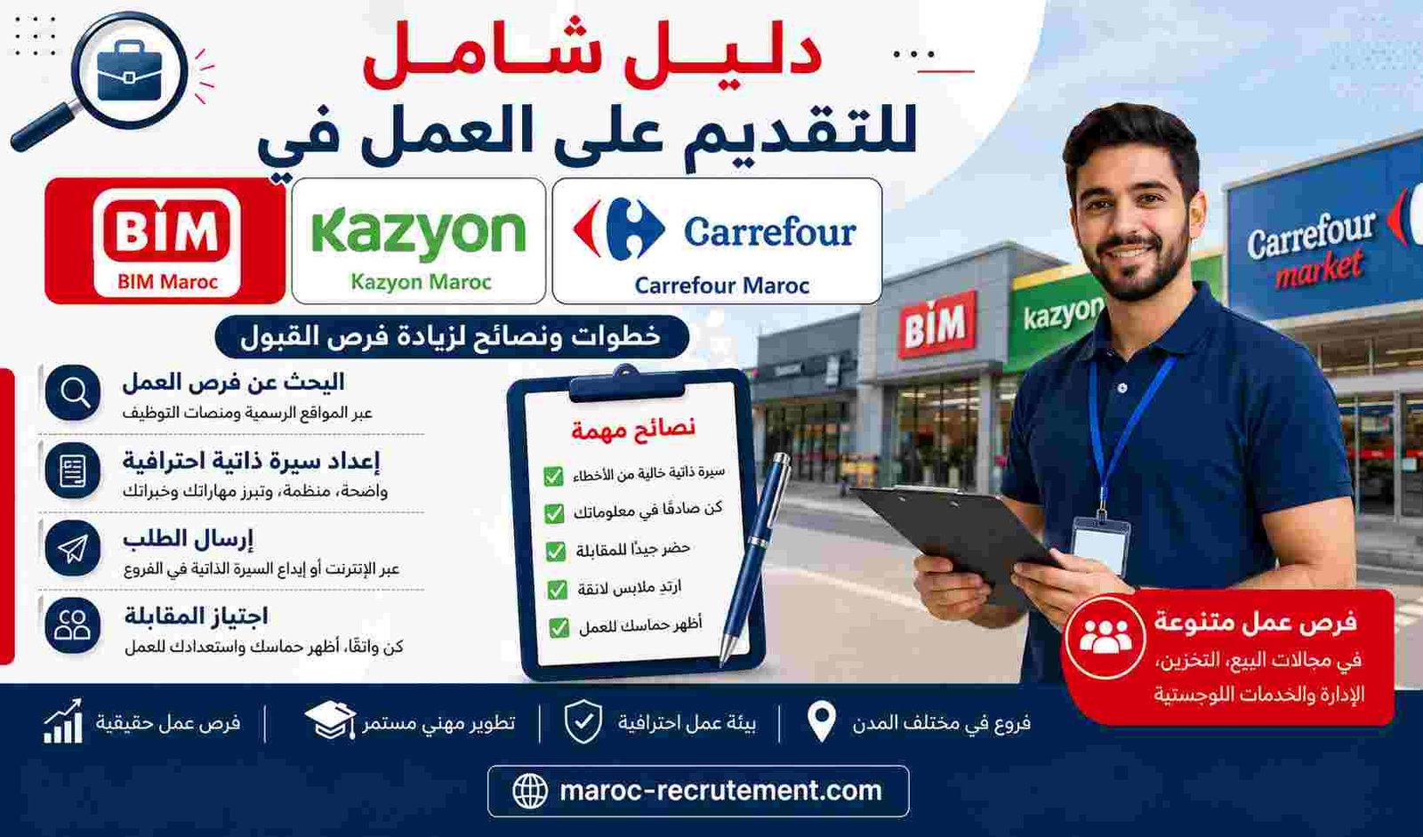 خطوات ونصائح لزيادة فرص القبول في BIM وKazyon وCarrefour المغرب